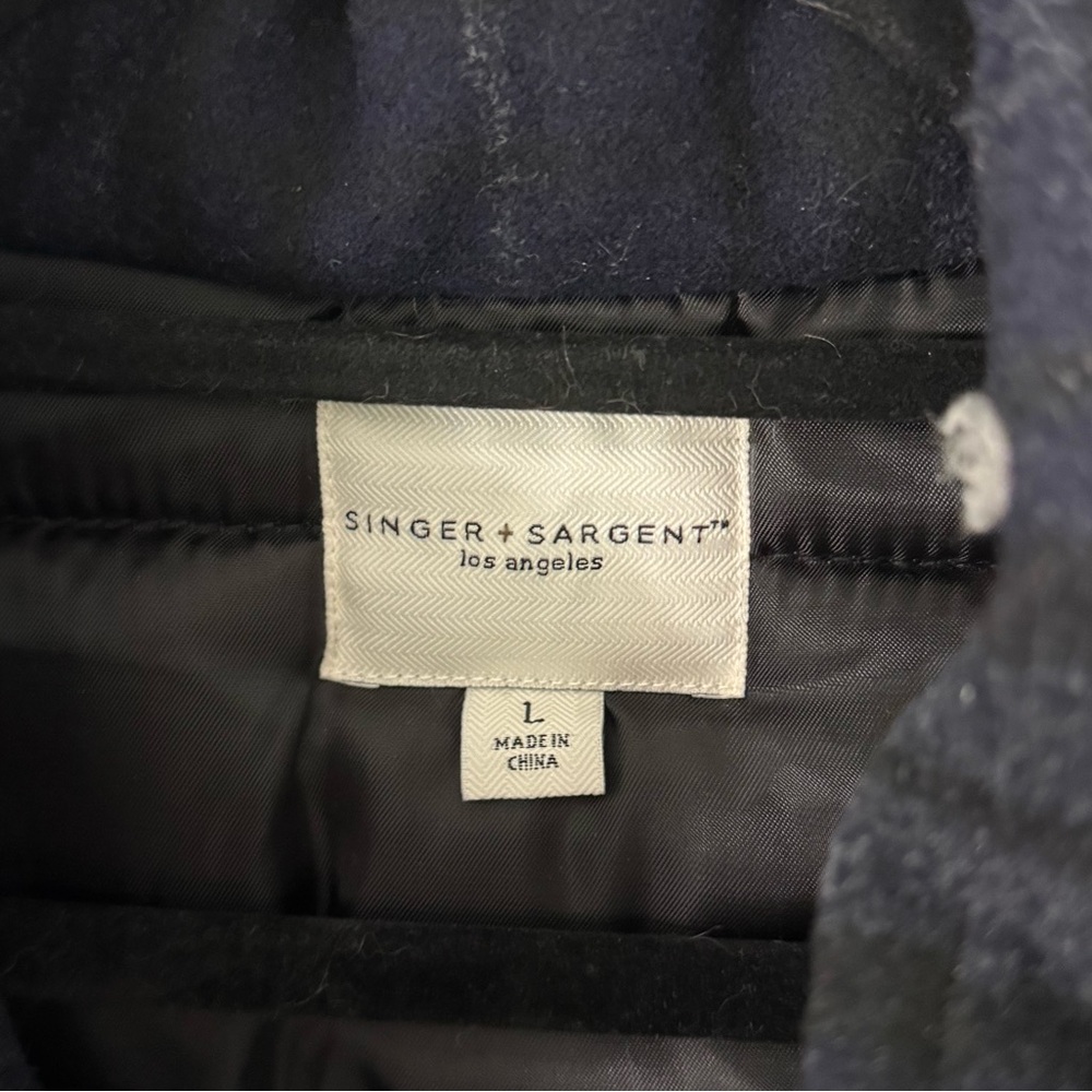 SINGER + SARGENT Wool Blend Fully Lined Blue Black Plaid Puffer Vest Size L - Picture 6 of 8